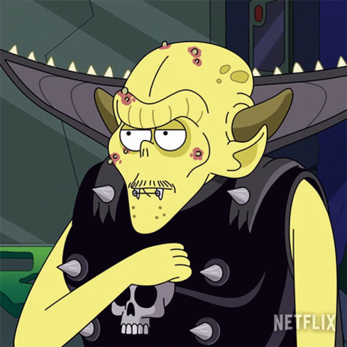 Cartoon Character in Black Vest With Spikes and Skull Says Netflix