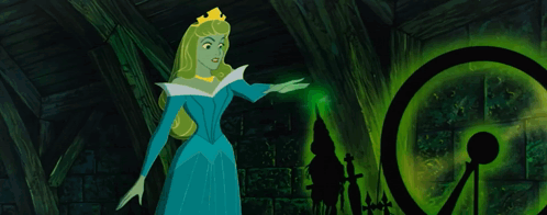 Cartoon Character in Blue Dress in Dark Room