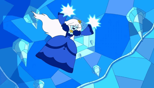 Cartoon Character In Blue Dress Surrounded By Blue Ice GIF
