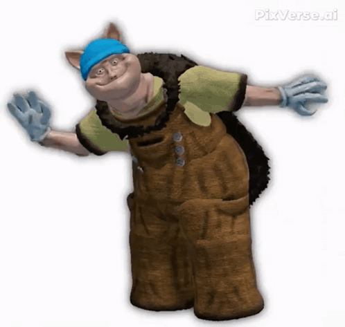 Cartoon Character in Blue Hat and Overalls