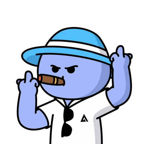 Cartoon Character in Blue Hat and Sunglasses Smoking Cigar