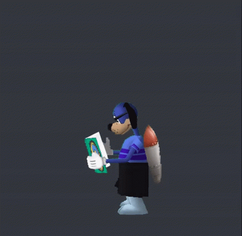 Cartoon Character in Blue Shirt and Black Shorts