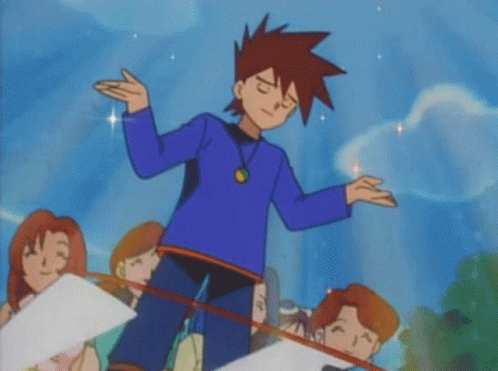 Cartoon Character In Blue Shirt And Gold Necklace GIF