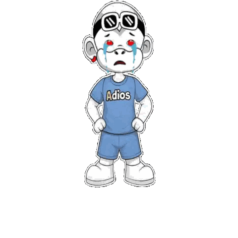 Cartoon Character in Blue Shirt Saying Adios