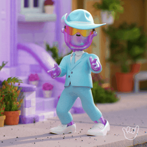 Cartoon Character In Blue Suit And Cowboy Hat GIF