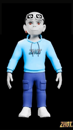 Cartoon Character in Blue Zhot Hoodie