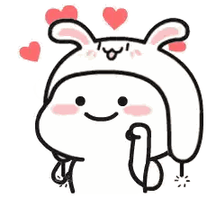 Cartoon Character in Bunny Ear Hat with Hearts