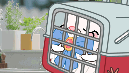 Cartoon Character in Cage With Smiley Face