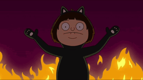 Cartoon Character In Cat Costume With Flames GIF