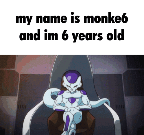 Cartoon Character in Chair My Name is Monke6 and Im 6 Years Old
