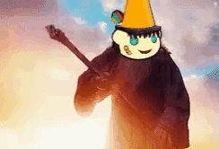 Cartoon Character in Clown Hat Holding Stick
