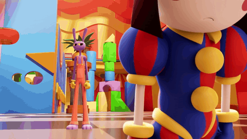 Cartoon Character in Colorful Outfit Next to Another Character