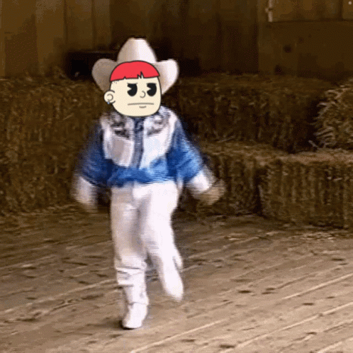 Cartoon Character In Cowboy Hat Walking GIF