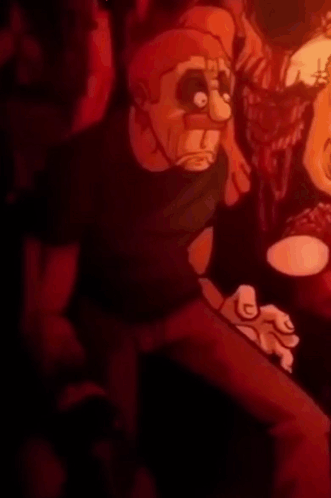 Cartoon Character in Dark Room Red Background