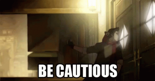 Cartoon Character in Dark Room Says Be Cautious