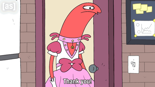 Cartoon Character In Doorway Saying Thank You GIF