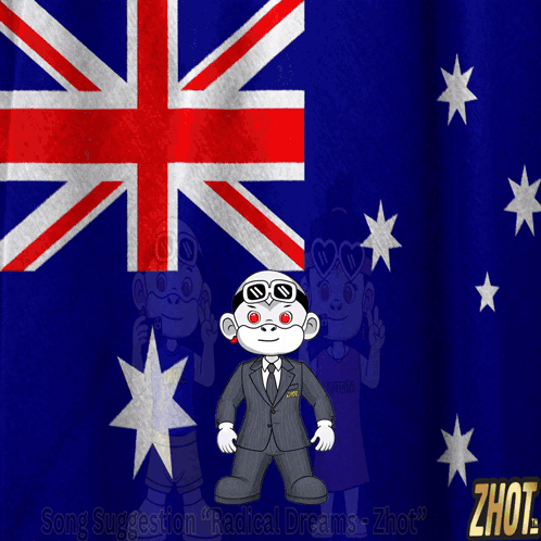 Cartoon Character in Front of Australian Flag Song Suggestion Radical Dreams Zhot