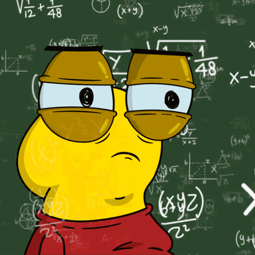 Cartoon Character in Front of Chalkboard
