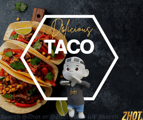 Cartoon Character in Front of Delicious Taco