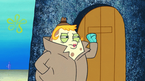 Cartoon Character in Front of Door With Cross