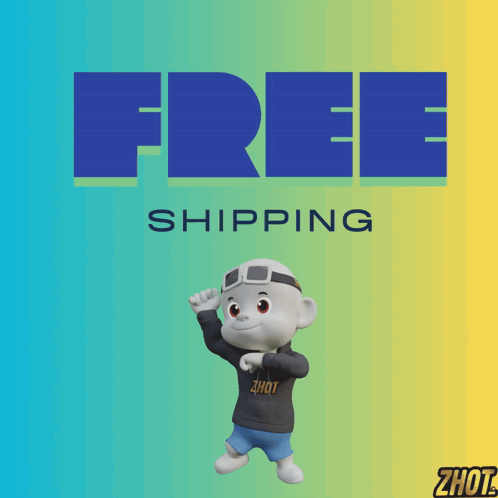 Cartoon Character In Front Of Free Shipping Sign GIF