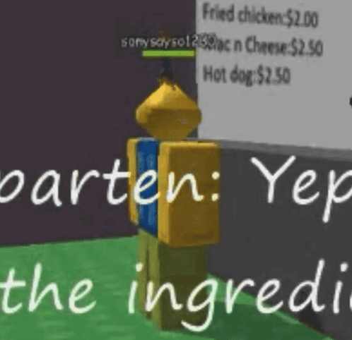 Cartoon Character in Front of Fried Chicken $2.00 Hot Dog $2.50 Sign