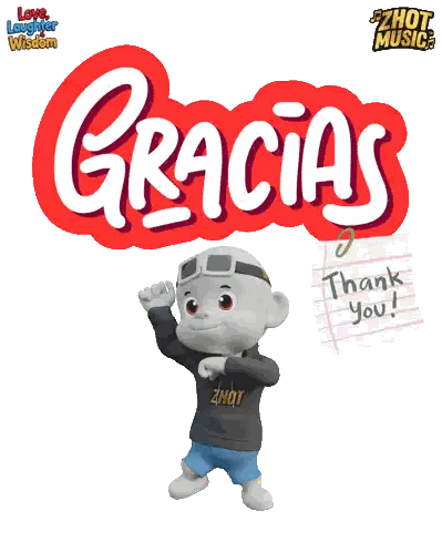 Cartoon Character in Front of Gracias Sign