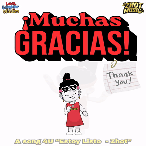 Cartoon Character in Front of Muchas Gracias Sign