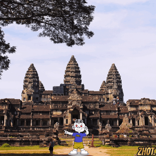 Cartoon Character in Front of Old Building With Zhot