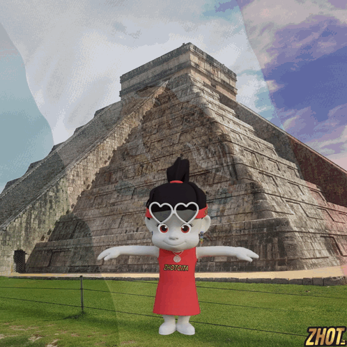 Cartoon Character in Front of Pyramid with Word Zhout
