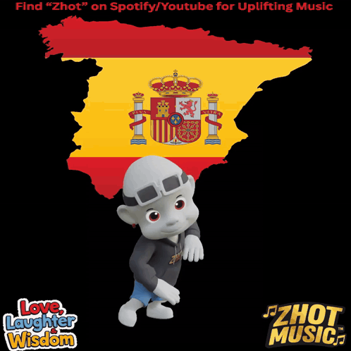 Cartoon Character in Front of Spanish Map