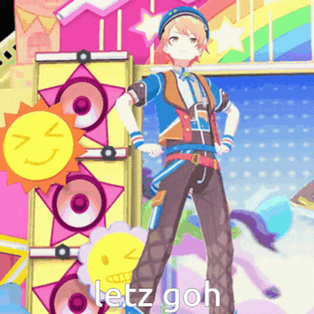 Cartoon Character in Front of Speakers Saying Letz Goh
