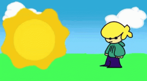 Cartoon Character in Front of Sun