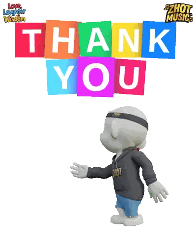 Cartoon Character in Front of Thank You Sign