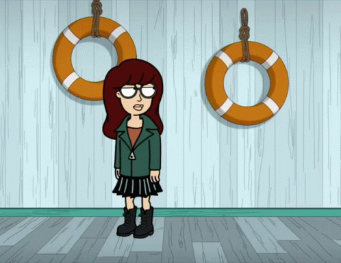 Cartoon Character in Front of Two Life Preservers
