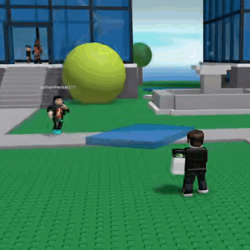 Cartoon Character in Front of Yellow Ball
