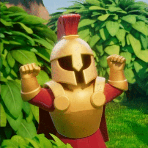 Cartoon Character in Gold Helmet and Red Cape