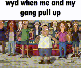 Cartoon Character In Grassy Field Saying What Do You Do When Me And My Gang Pull Up GIF