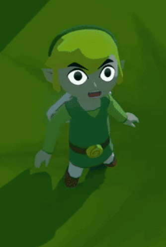Cartoon Character in Green Outfit Gold Buckle