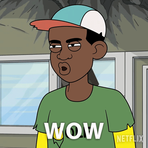 Cartoon Character in Green Shirt Saying Wow