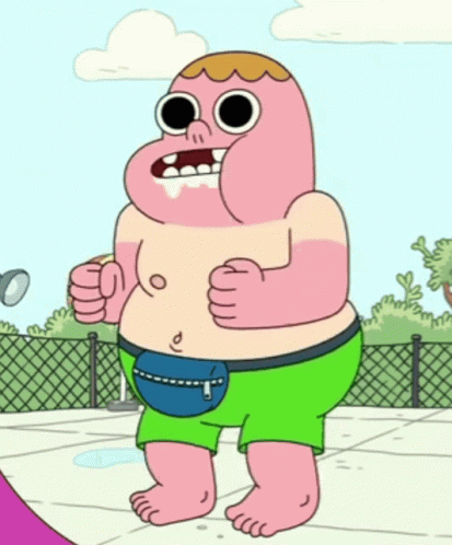 Cartoon Character in Green Shorts and Blue Fanny Pack