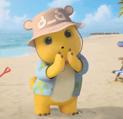 Cartoon Character In Hat And Headphones Dancing On Beach GIF