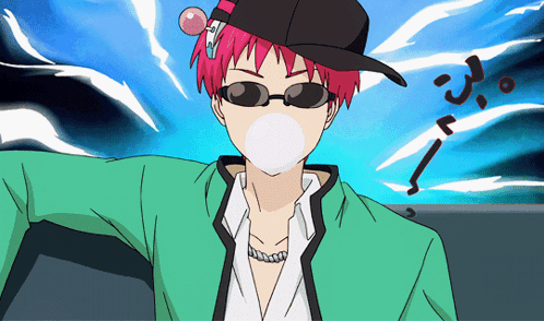 Cartoon Character in Hat and Sunglasses Blowing Bubble