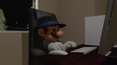 Cartoon Character in Hat Typing on Keyboard