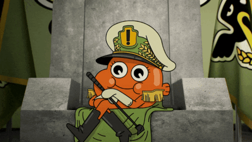 Cartoon Character in Hat With Exclamation Mark