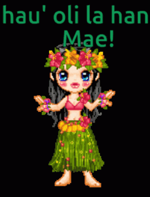 Cartoon Character In Hawaiian Dress GIF