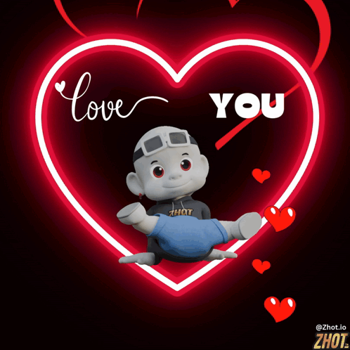 Cartoon Character in Heart Saying Love You