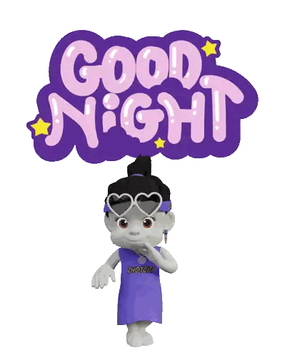 Cartoon Character in Heart Sunglasses Good Night Sign