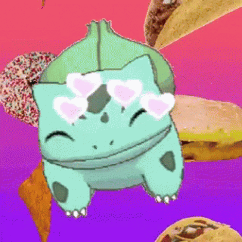 Cartoon Character in Heart Sunglasses Surrounded by Food