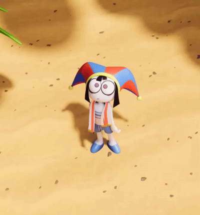 Cartoon Character in Jester Hat and Scarf